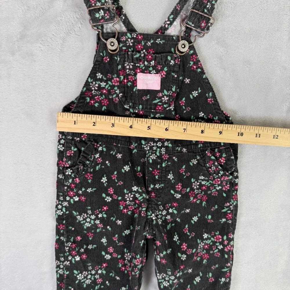 OshKosh B'gosh Overalls Kids 6 Months Black Floral Corduroy Bibs 896-0089